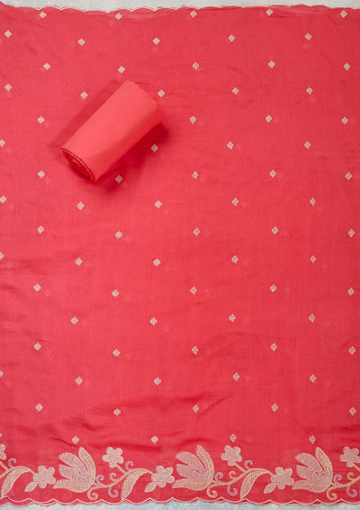 Pink Threadwork Cotton Unstitched Salwar Suit-Koskii