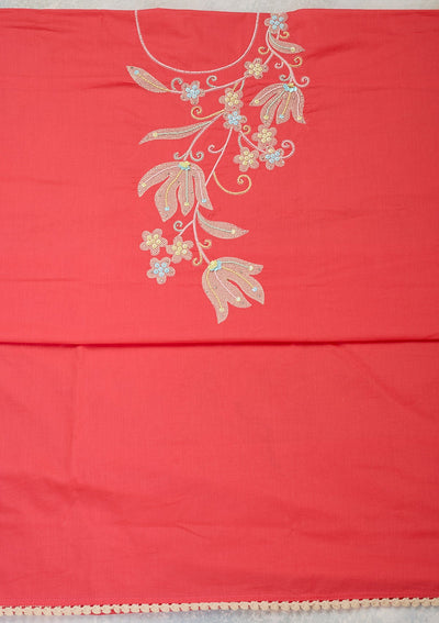 Pink Threadwork Cotton Unstitched Salwar Suit-Koskii