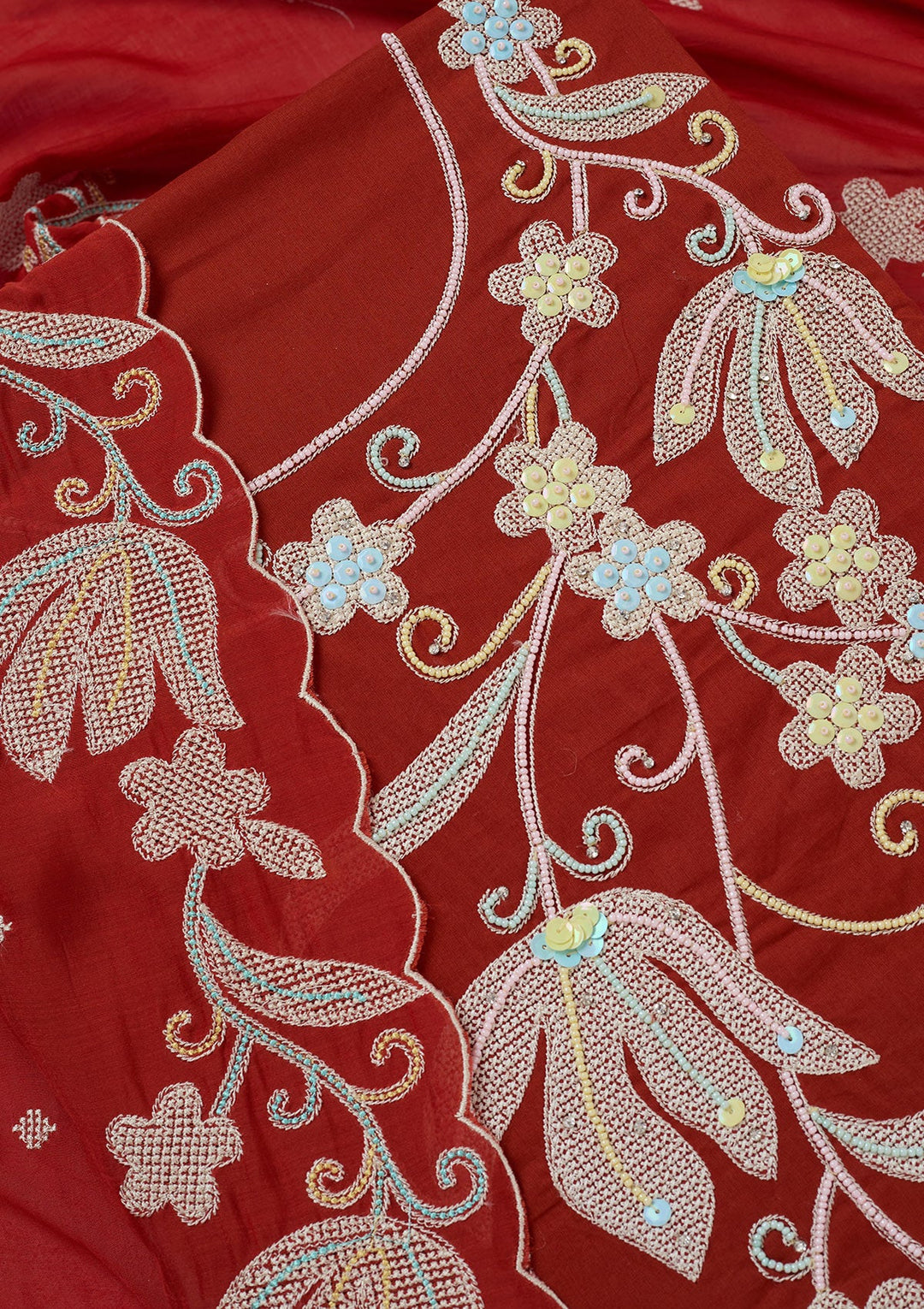 Rust Threadwork Cotton Unstitched Salwar Suit-koskii