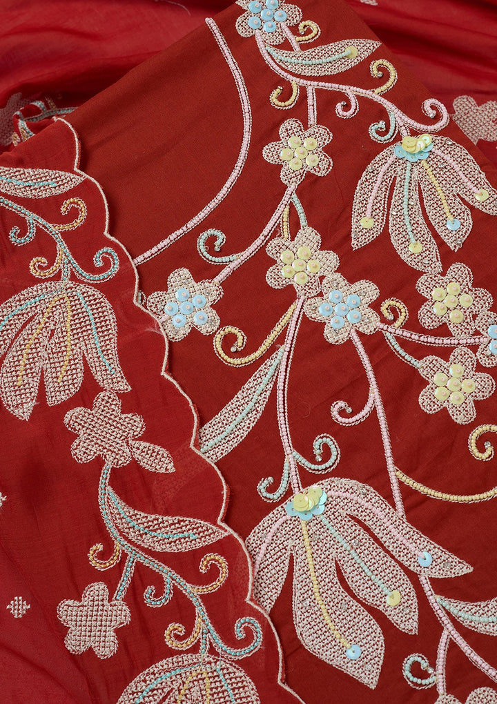 Rust Threadwork Cotton Unstitched Salwar Suit-koskii