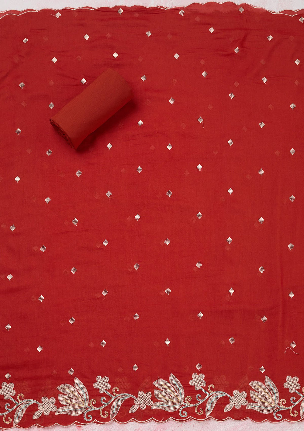 Rust Threadwork Cotton Unstitched Salwar Suit-koskii