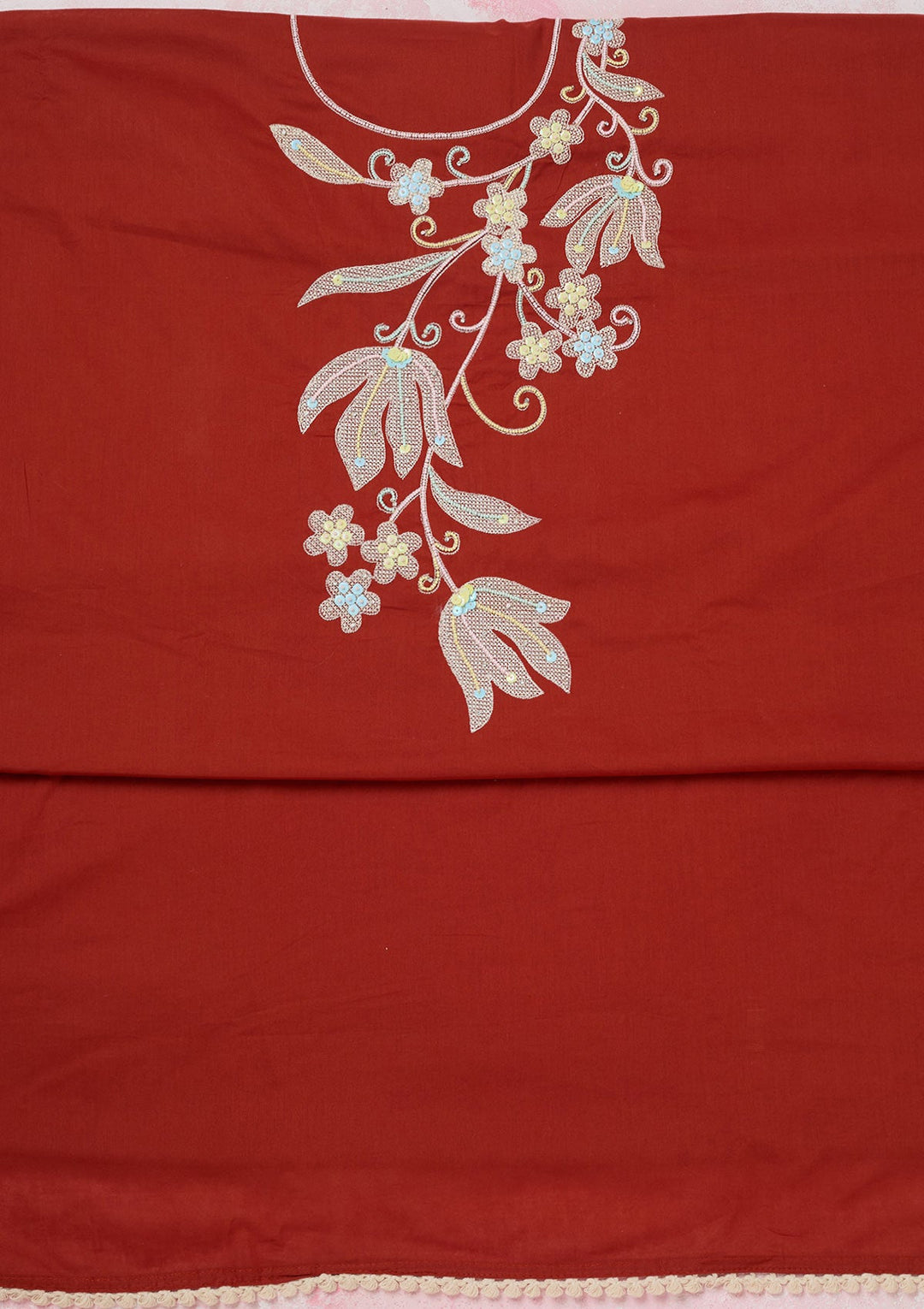 Rust Threadwork Cotton Unstitched Salwar Suit-koskii