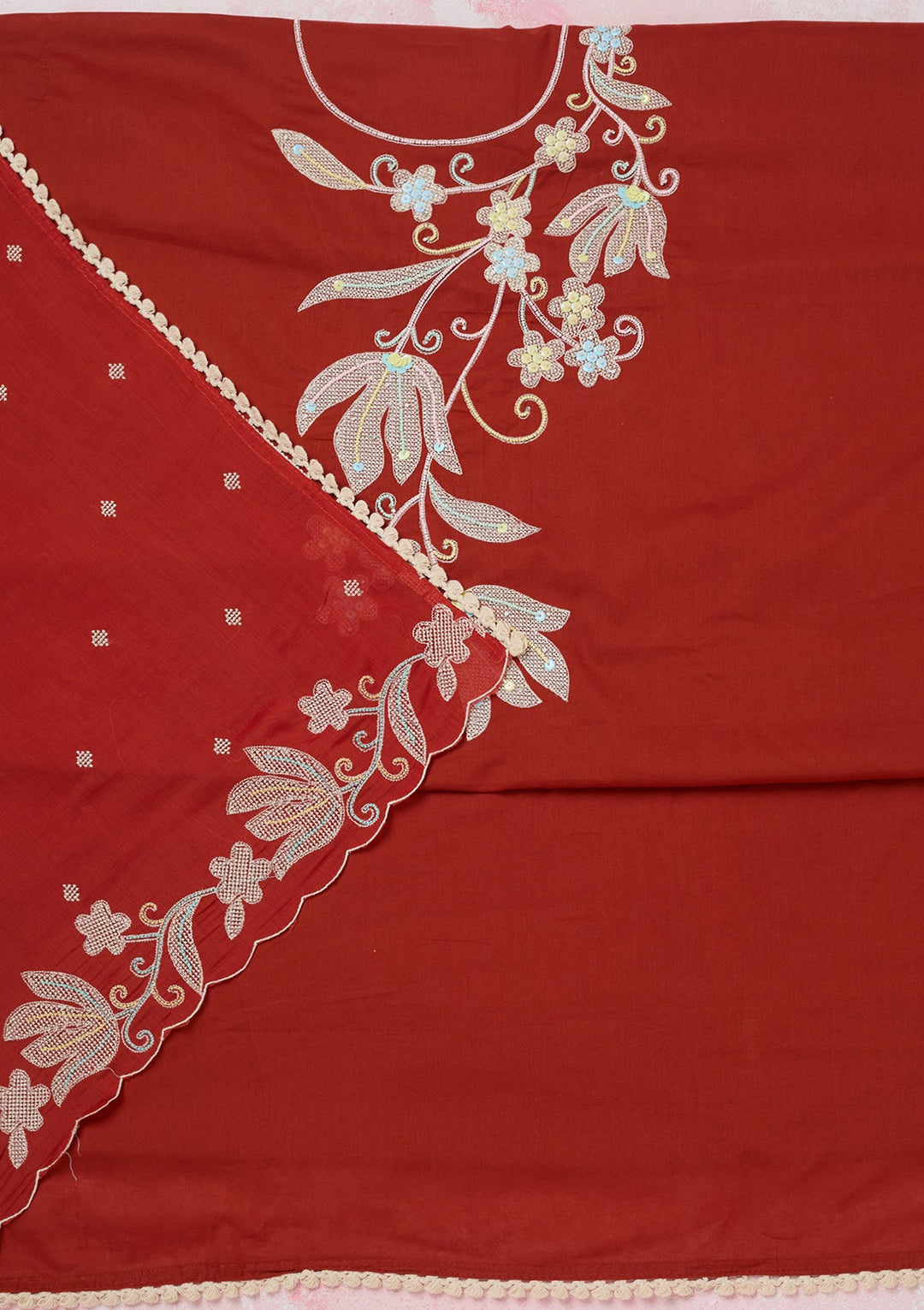 Rust Threadwork Cotton Unstitched Salwar Suit-koskii