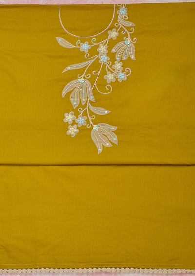Yellow Threadwork Cotton Unstitched Salwar Suit-Koskii