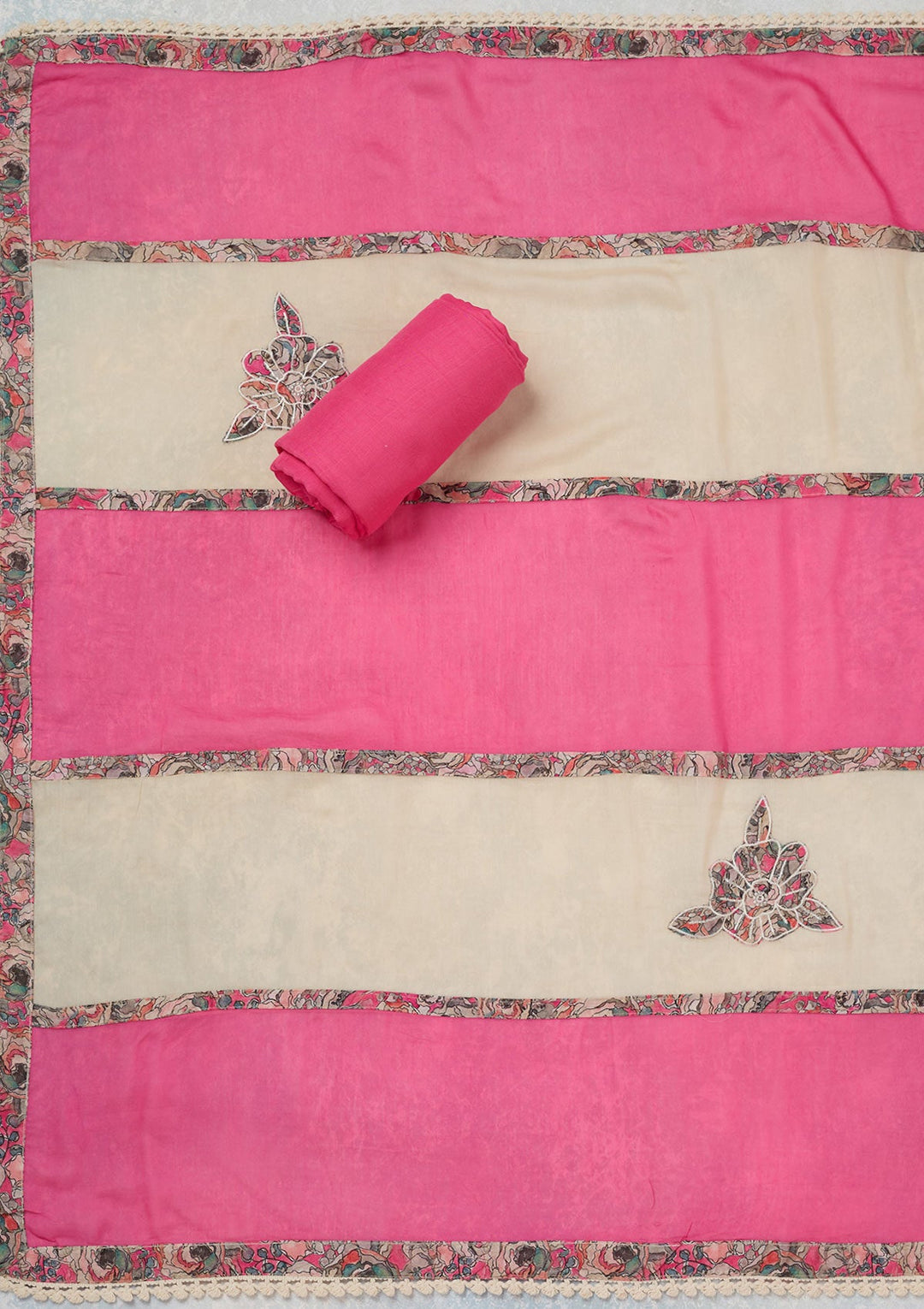 Pink Threadwork Cotton Unstitched Salwar Suit-koskii