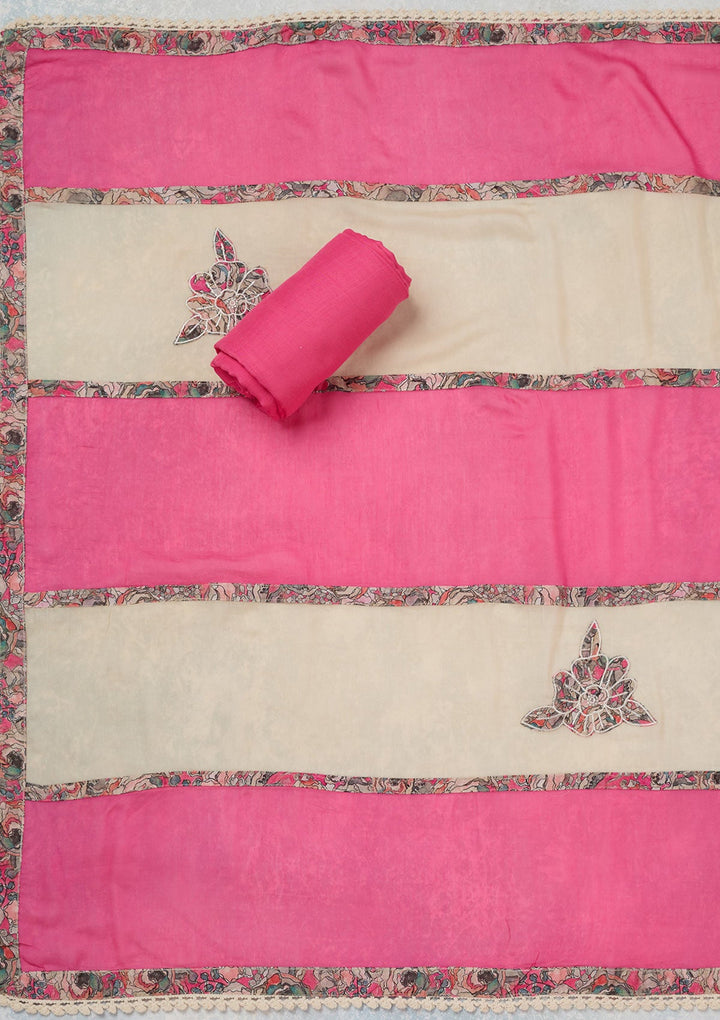 Pink Threadwork Cotton Unstitched Salwar Suit-koskii