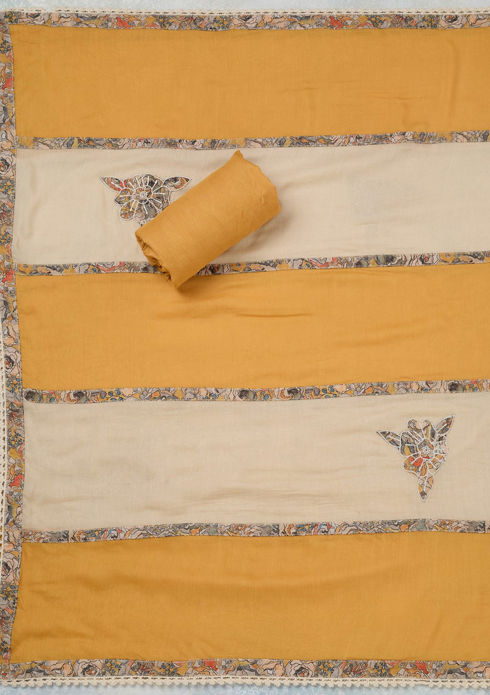 Yellow Threadwork Cotton Unstitched Salwar Suit-koskii