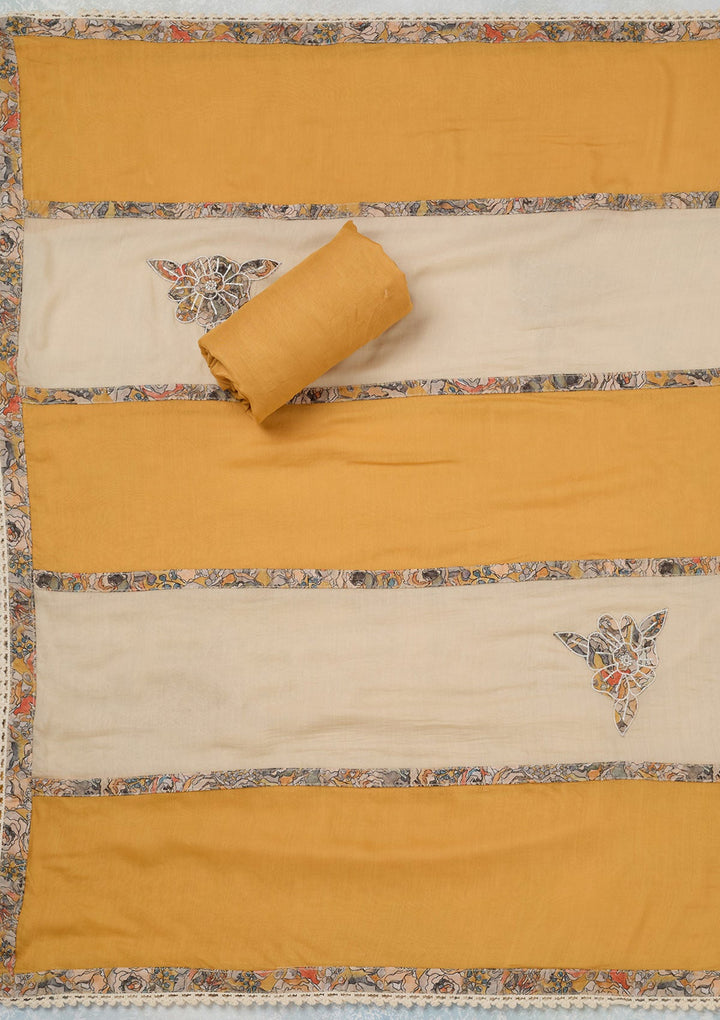 Yellow Threadwork Cotton Unstitched Salwar Suit-koskii