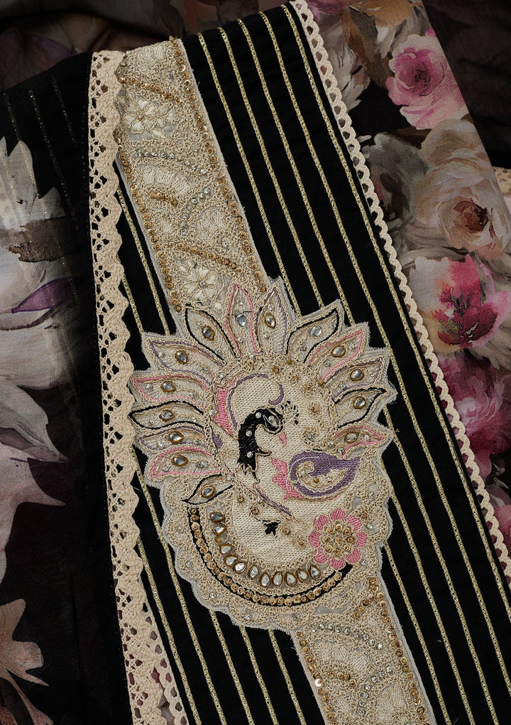 Black Threadwork Cotton Unstitched Salwar Suit-Koskii