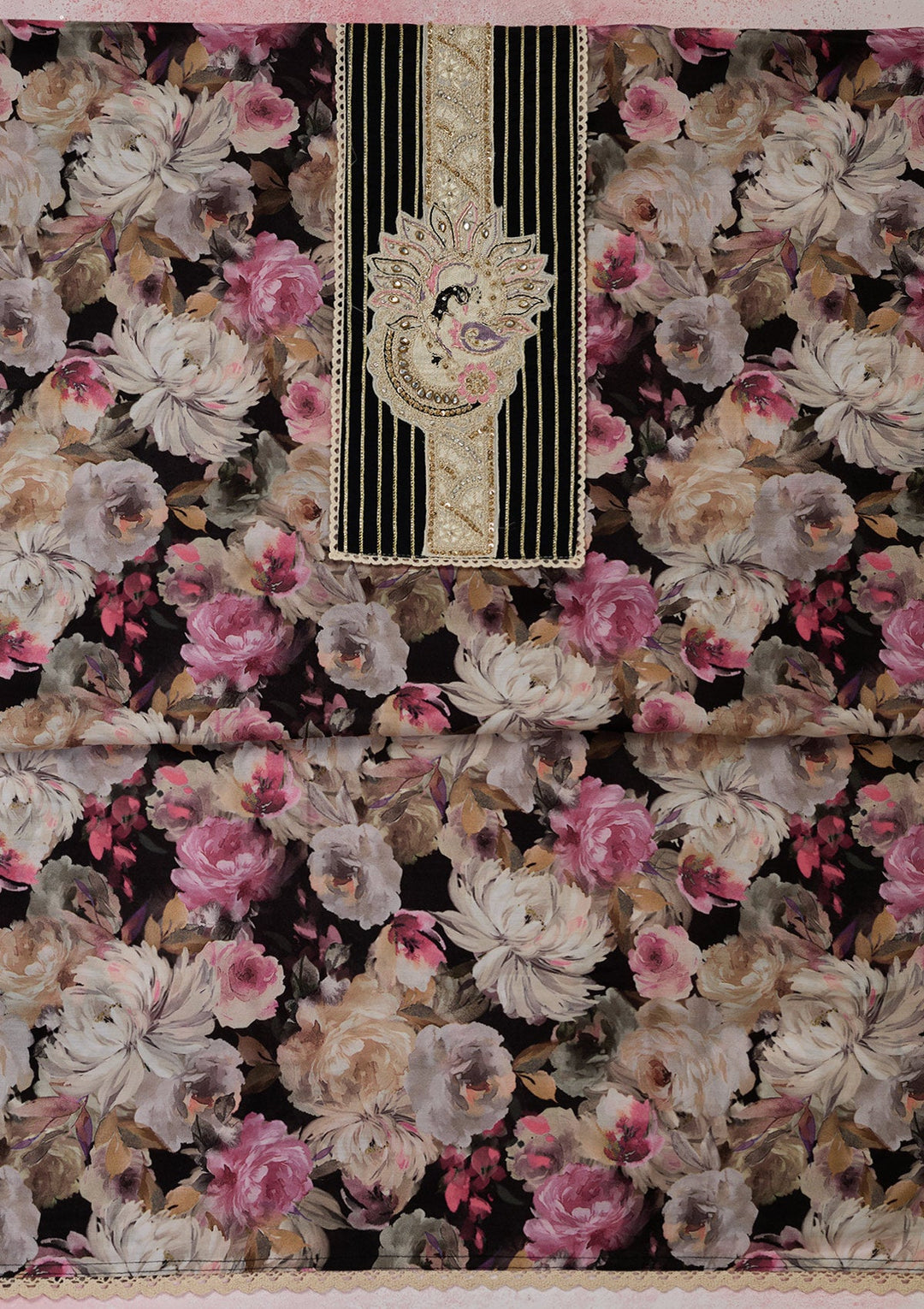 Black Threadwork Cotton Unstitched Salwar Suit-Koskii