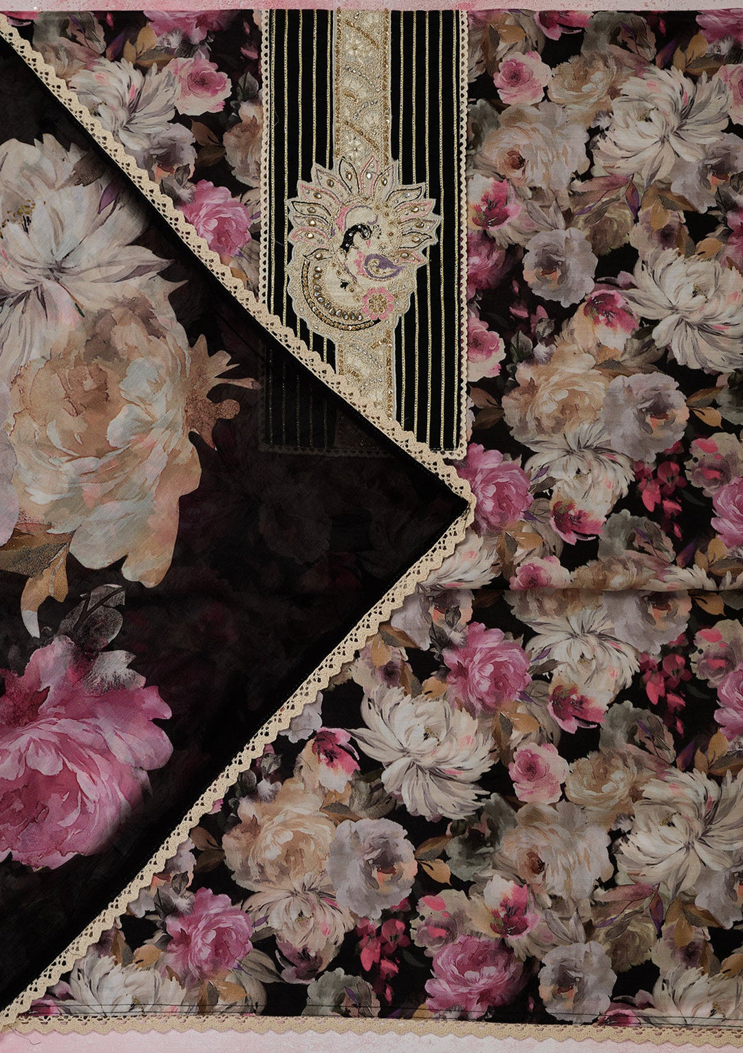 Black Threadwork Cotton Unstitched Salwar Suit-Koskii