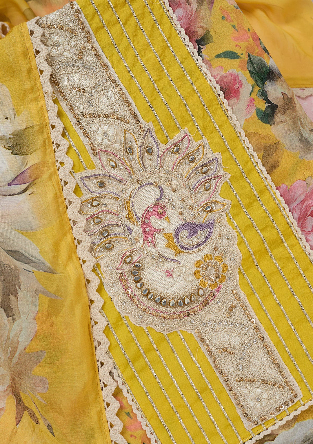 Yellow Threadwork Cotton Unstitched Salwar Suit-koskii