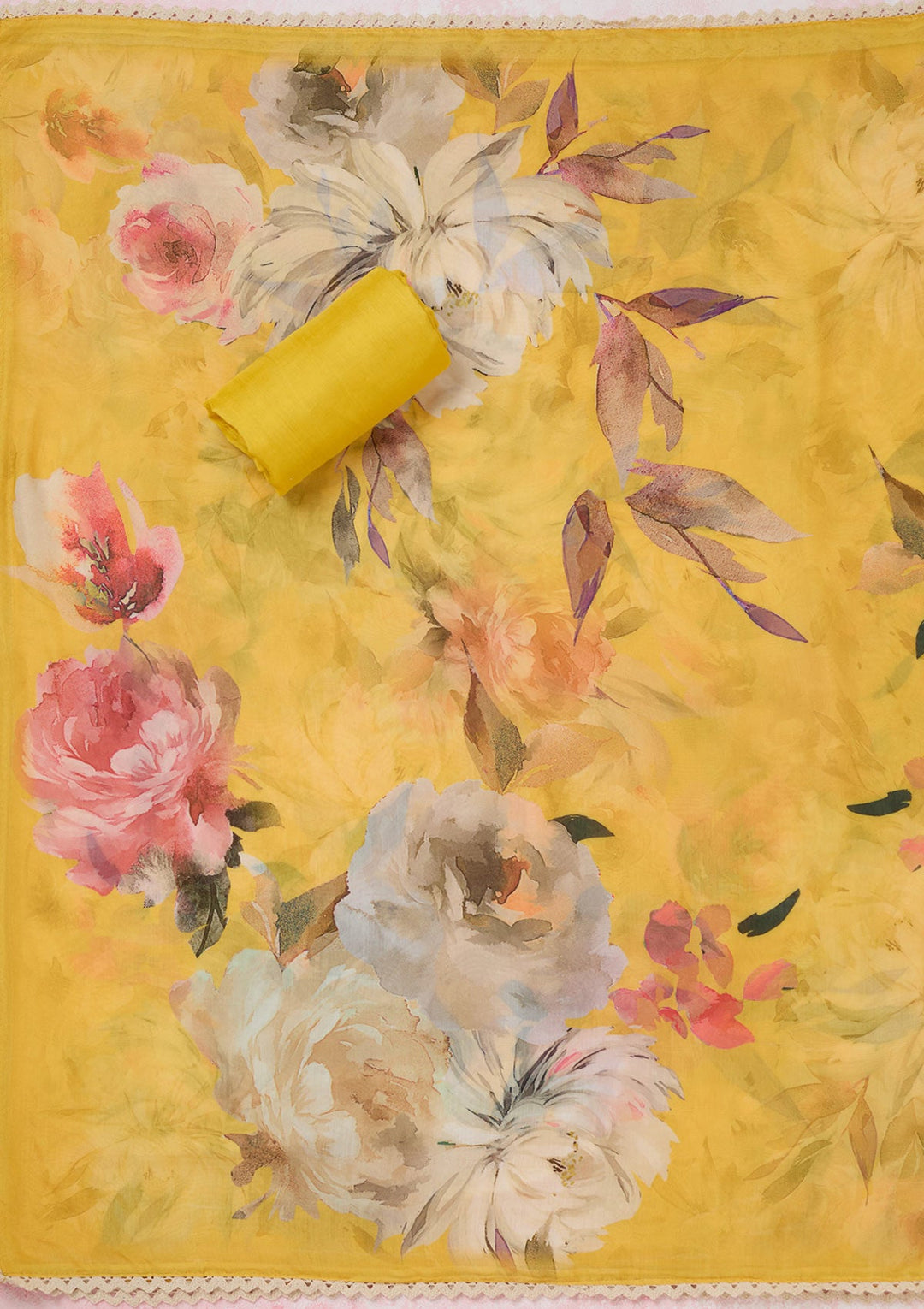 Yellow Threadwork Cotton Unstitched Salwar Suit-koskii