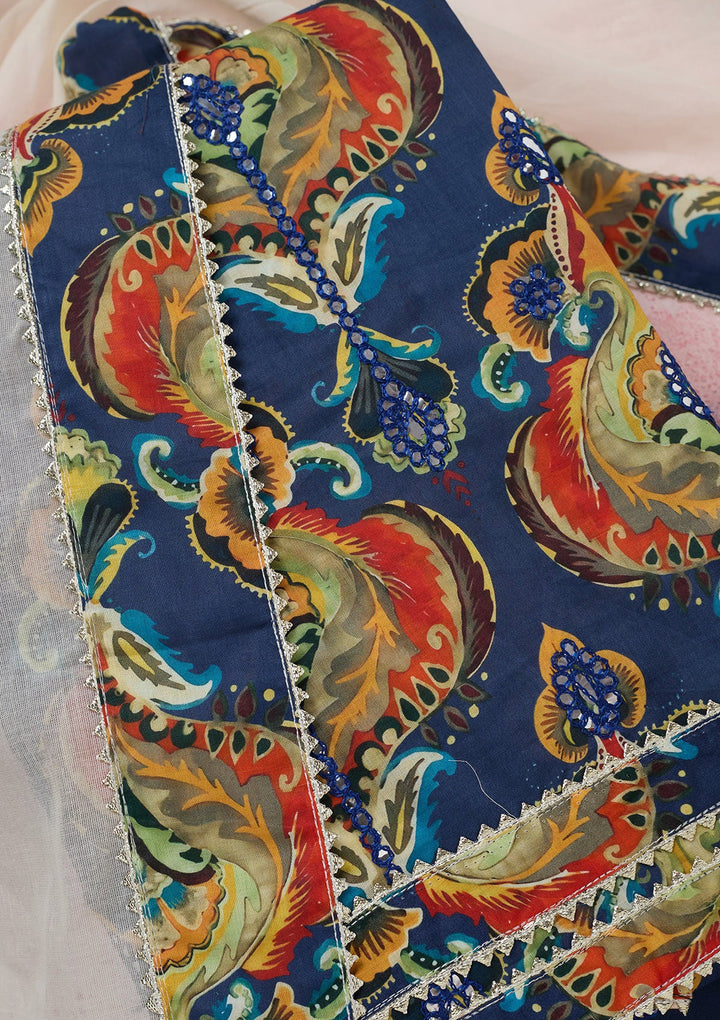 Peacock Blue Threadwork Cotton Unstitched Salwar Suit-koskii