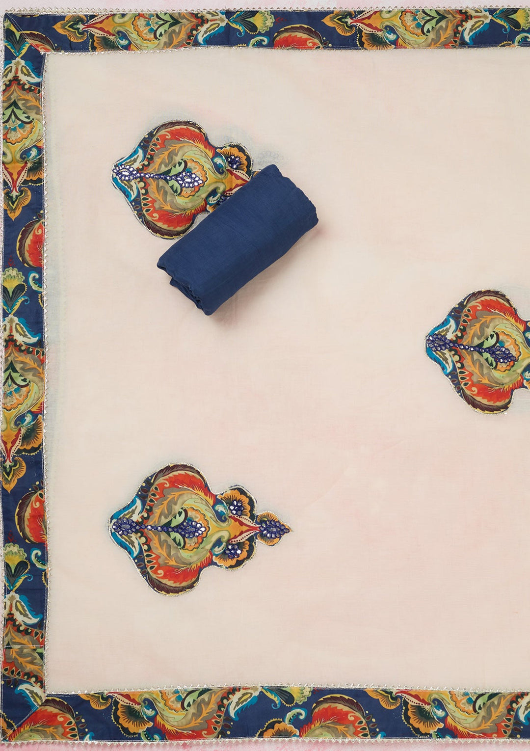 Peacock Blue Threadwork Cotton Unstitched Salwar Suit-koskii