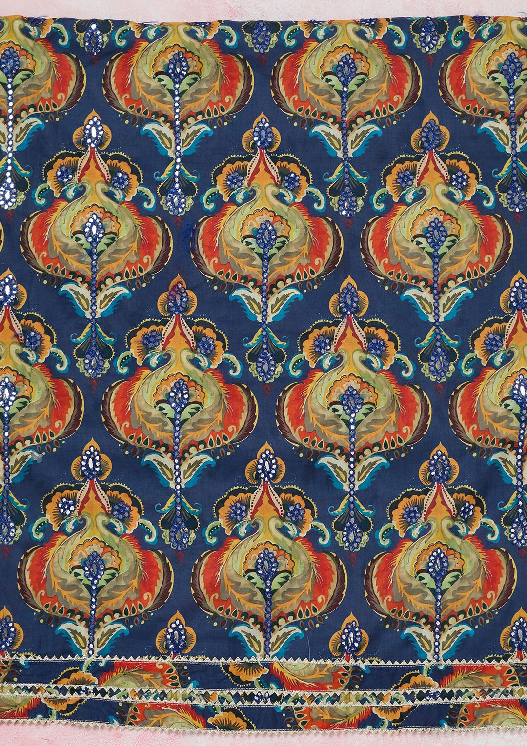 Peacock Blue Threadwork Cotton Unstitched Salwar Suit-koskii