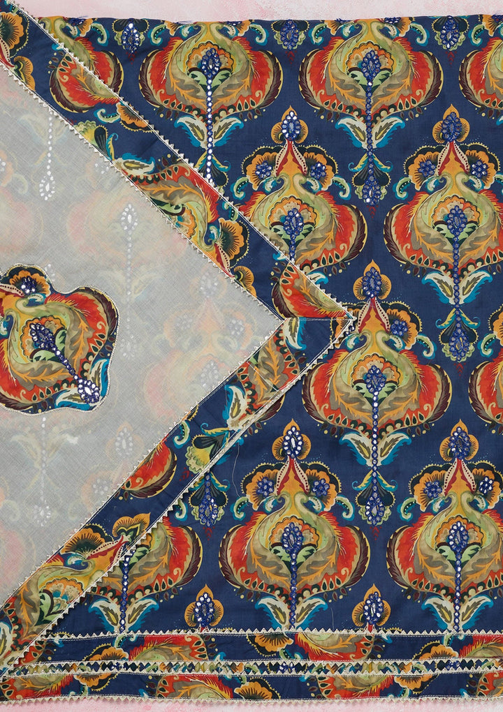 Peacock Blue Threadwork Cotton Unstitched Salwar Suit-koskii