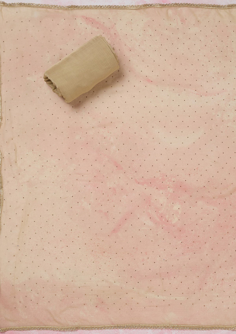 Beige Threadwork Semi Crepe Unstitched Salwar Suit-koskii