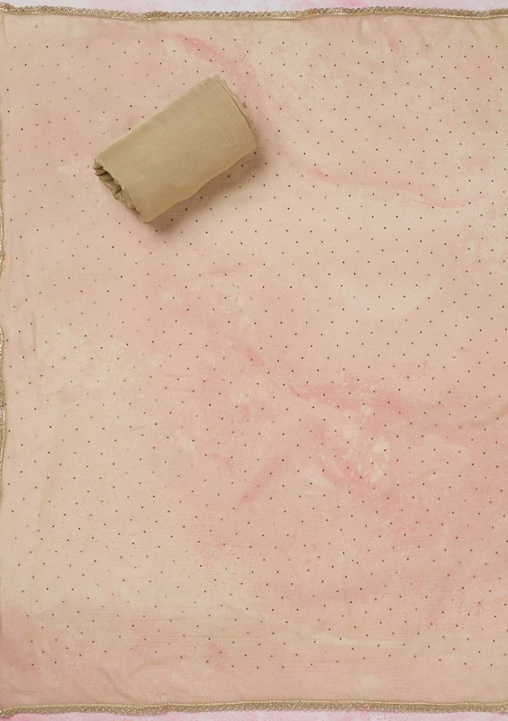 Beige Threadwork Semi Crepe Unstitched Salwar Suit-koskii