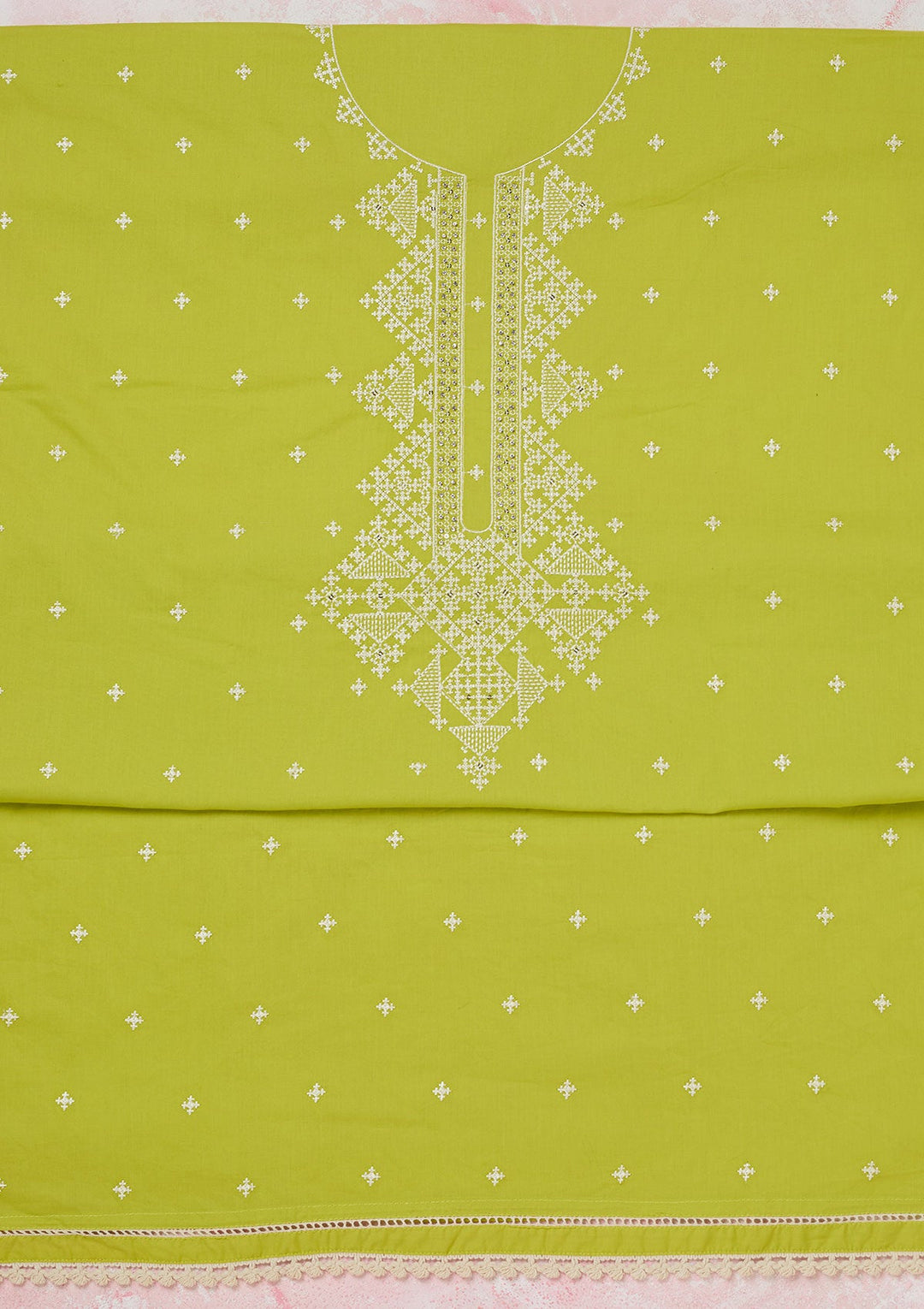 Lime Green Threadwork Semi Crepe Unstitched Salwar Suit-koskii