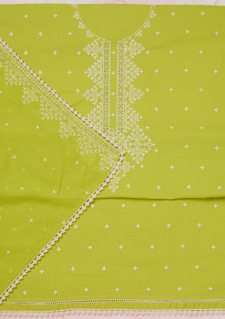 Lime Green Threadwork Semi Crepe Unstitched Salwar Suit-koskii