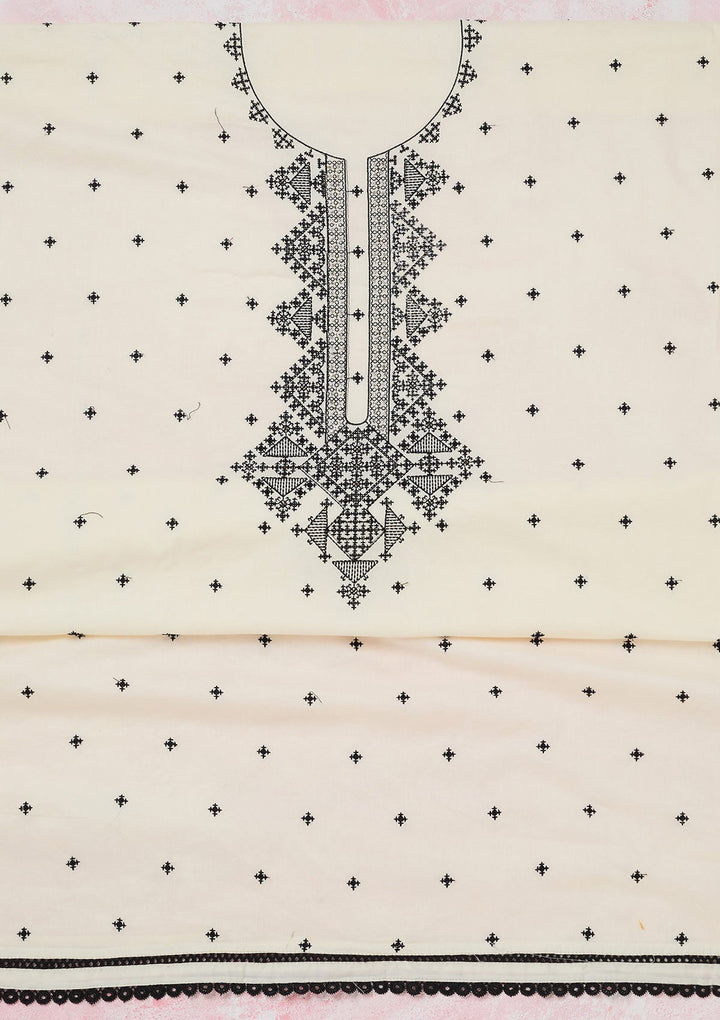 Off White Threadwork Semi Crepe Unstitched Salwar Suit-koskii