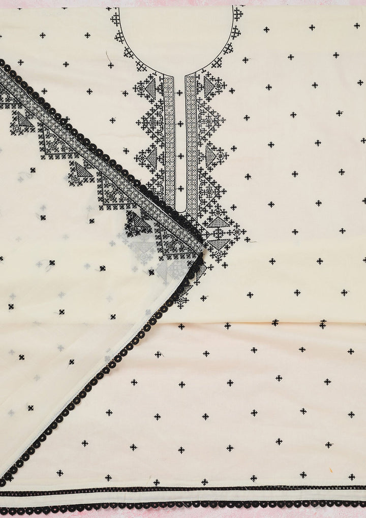 Off White Threadwork Semi Crepe Unstitched Salwar Suit-koskii