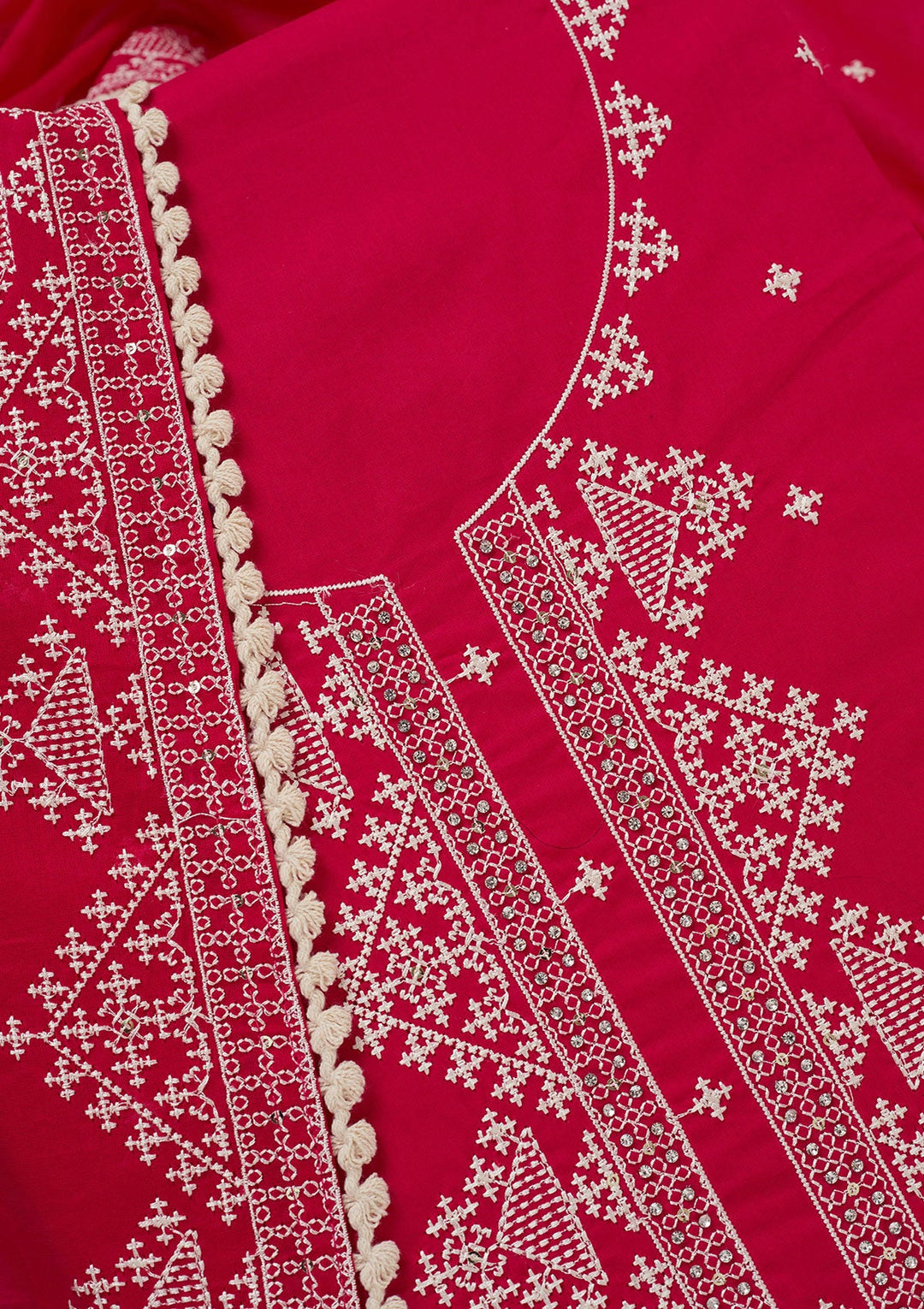 Rani Pink Threadwork Semi Crepe Unstitched Salwar Suit-koskii