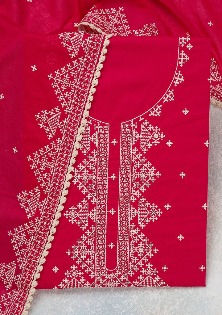 Rani Pink Threadwork Semi Crepe Unstitched Salwar Suit-koskii