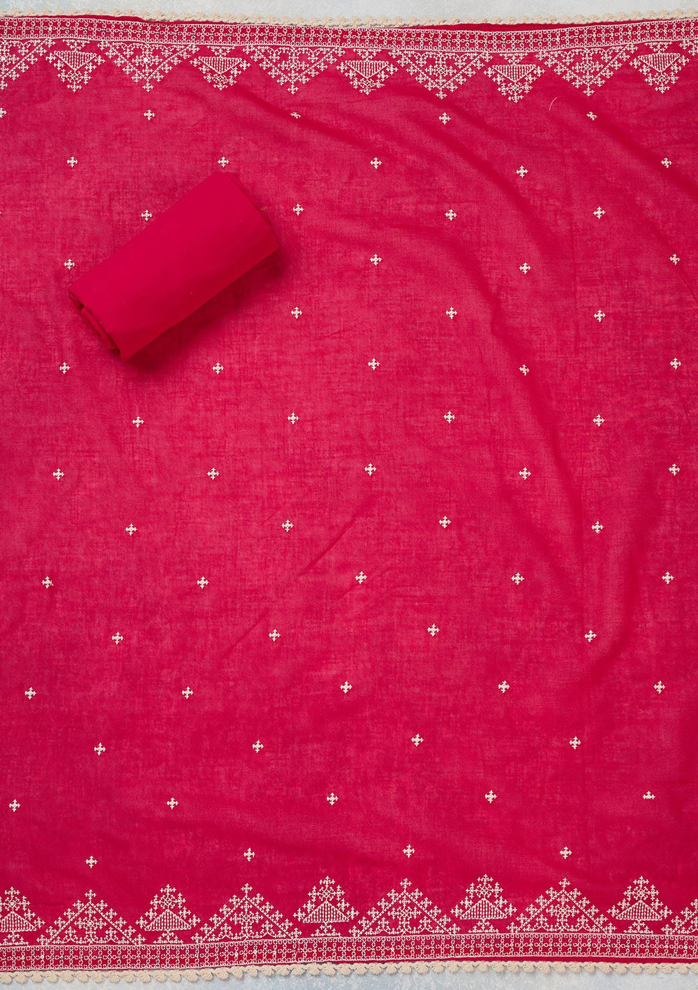 Rani Pink Threadwork Semi Crepe Unstitched Salwar Suit-koskii