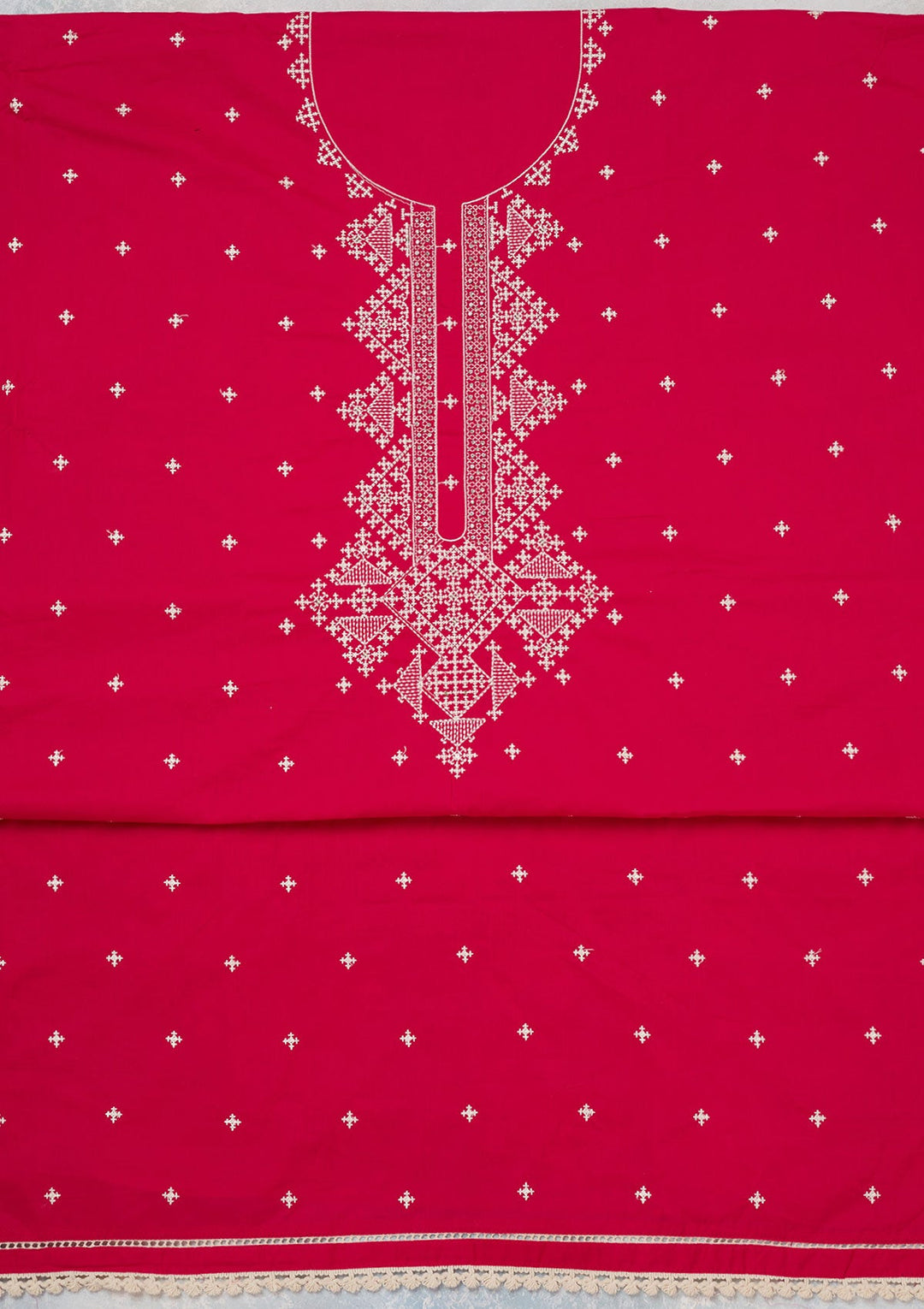 Rani Pink Threadwork Semi Crepe Unstitched Salwar Suit-koskii