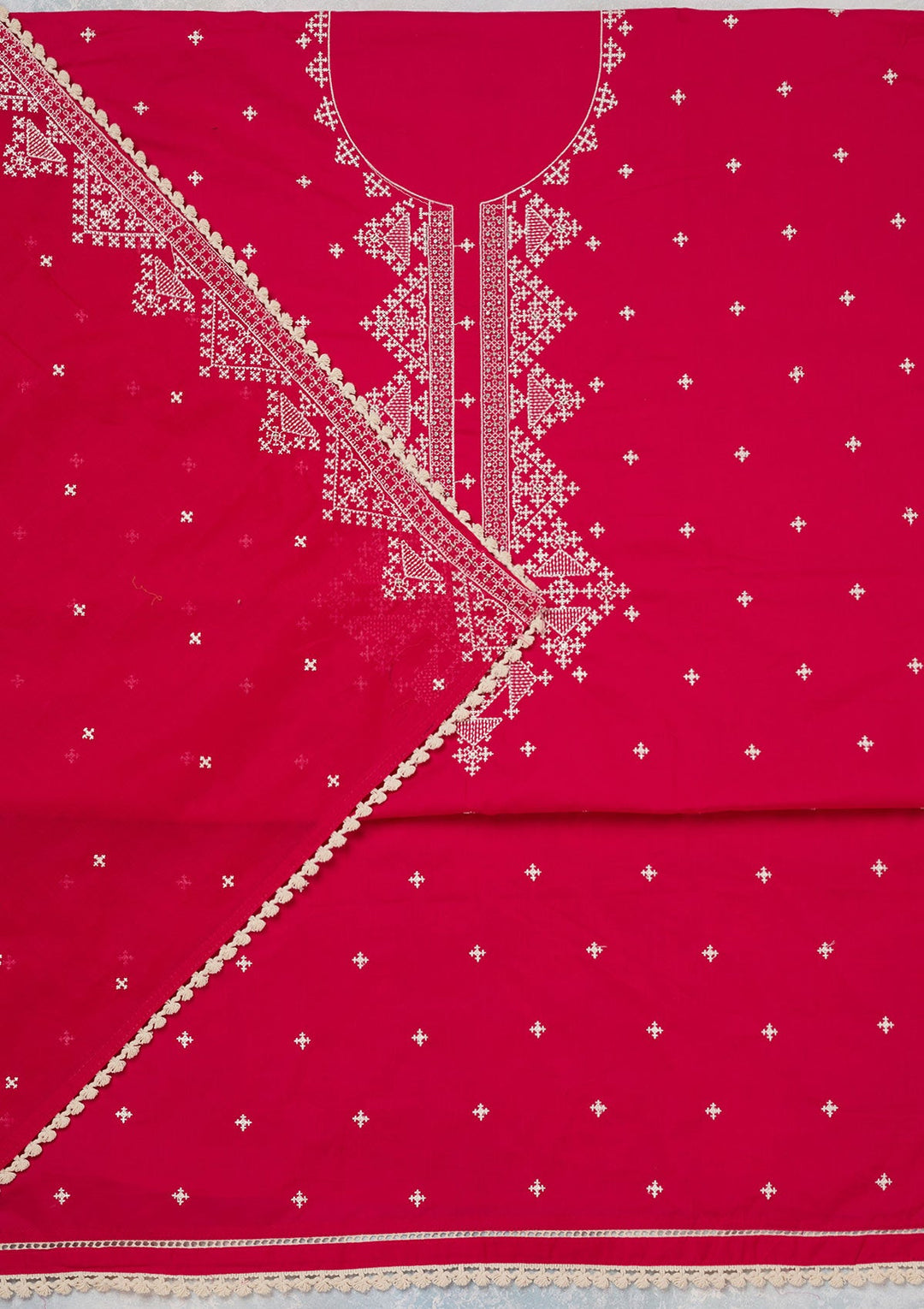 Rani Pink Threadwork Semi Crepe Unstitched Salwar Suit-koskii