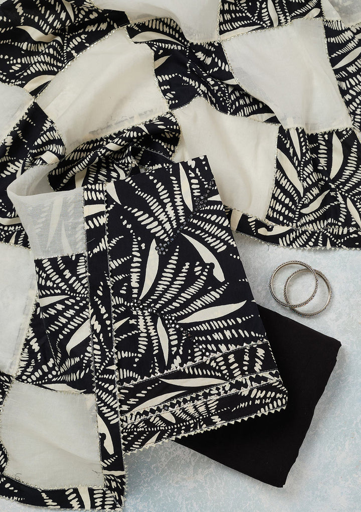 Cream Threadwork Cotton Unstitched Salwar Suit-koskii