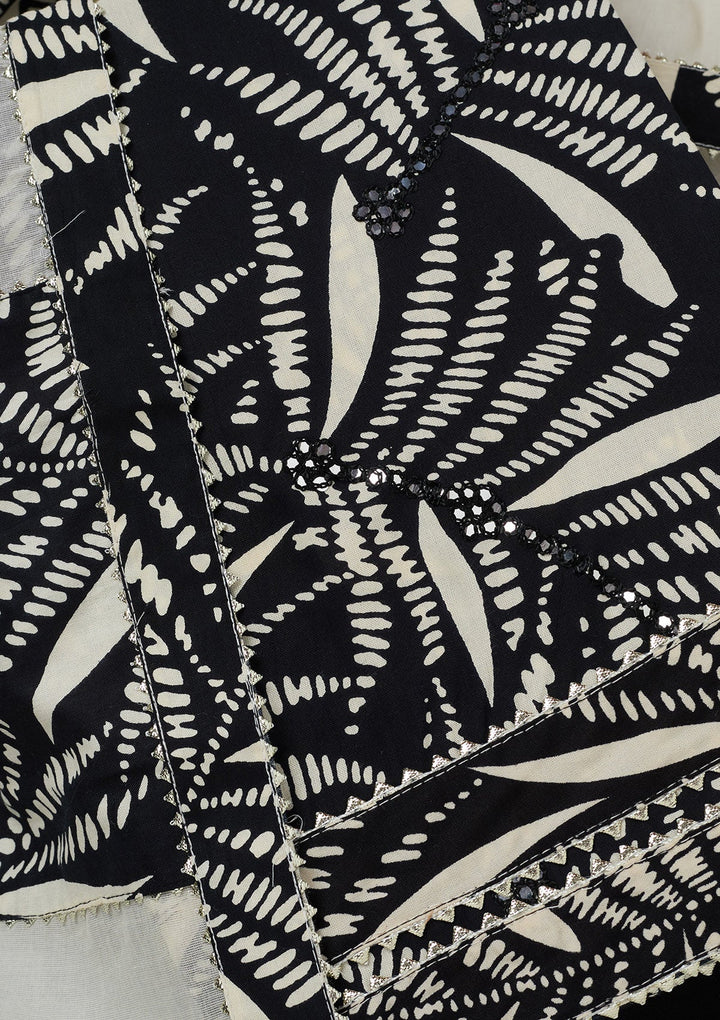 Cream Threadwork Cotton Unstitched Salwar Suit-koskii