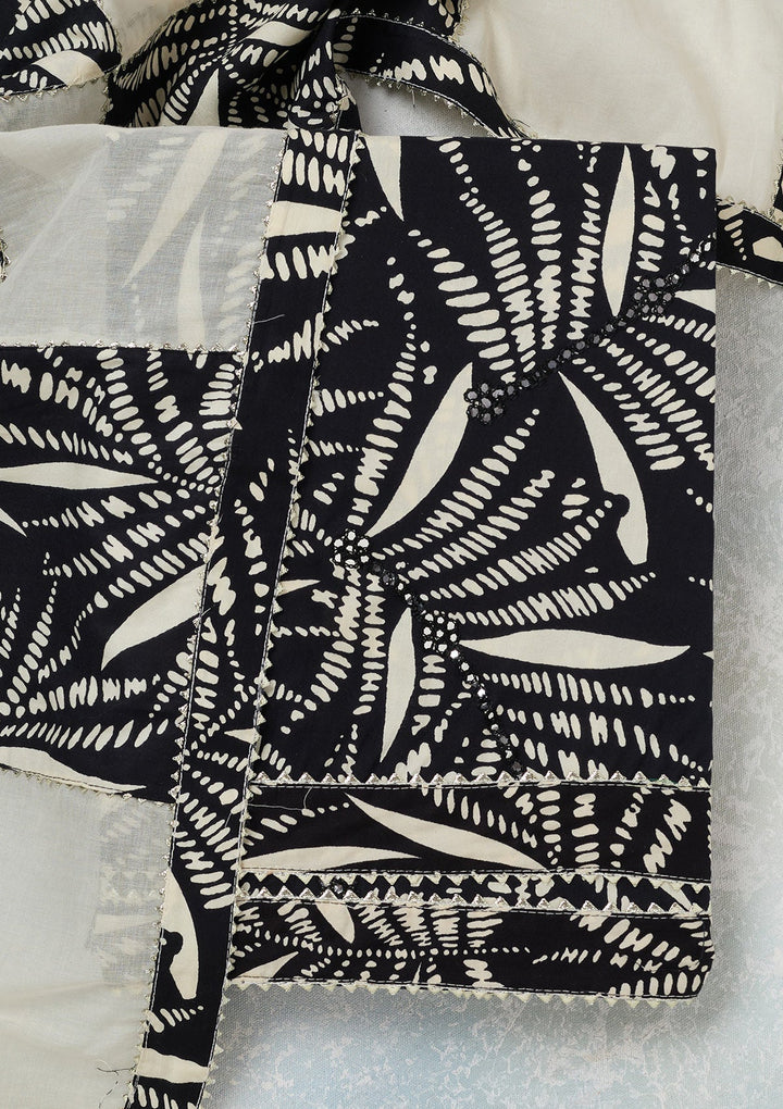 Cream Threadwork Cotton Unstitched Salwar Suit-koskii