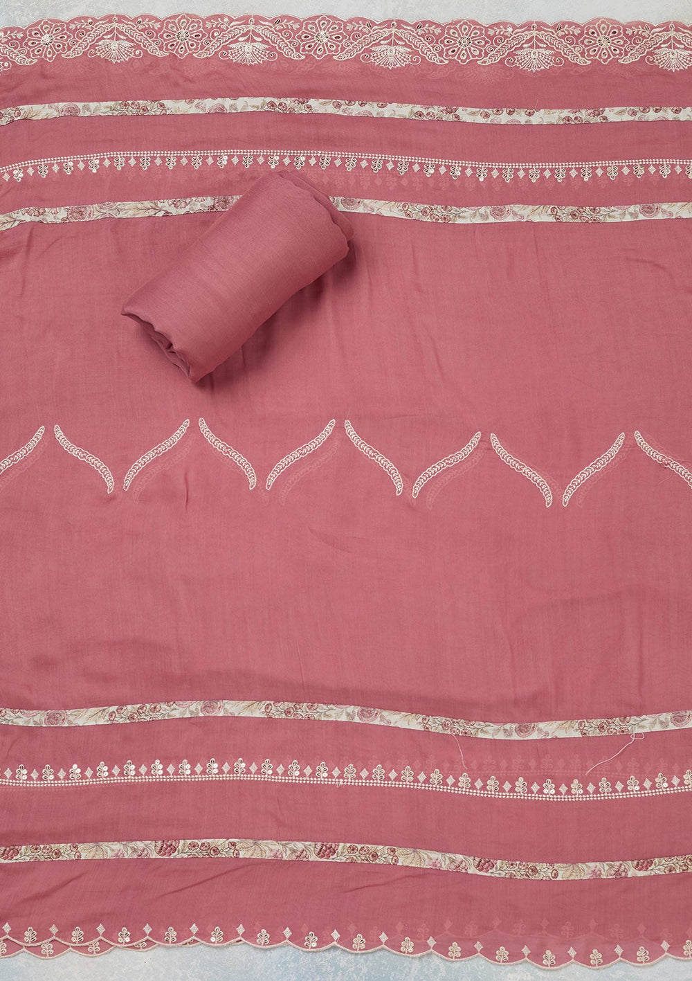 Off White Threadwork Cotton Unstitched Salwar Suit-koskii