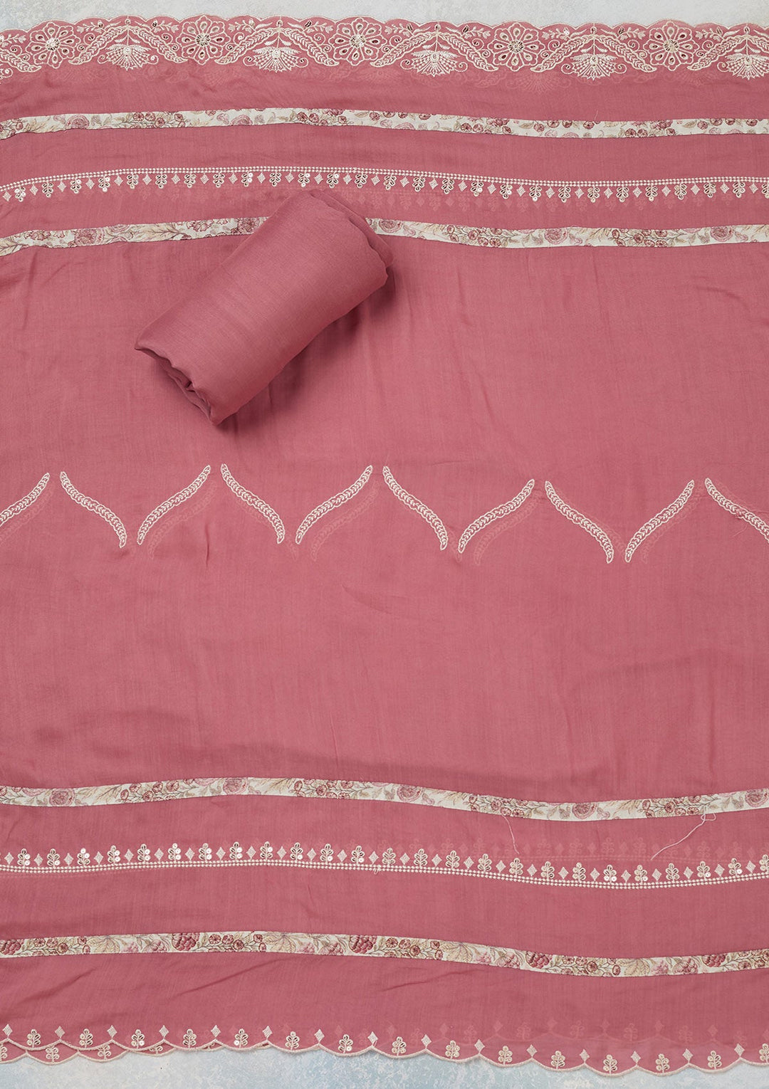 Off White Threadwork Cotton Unstitched Salwar Suit-koskii