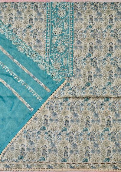 Off White Threadwork Cotton Unstitched Salwar Suit-Koskii
