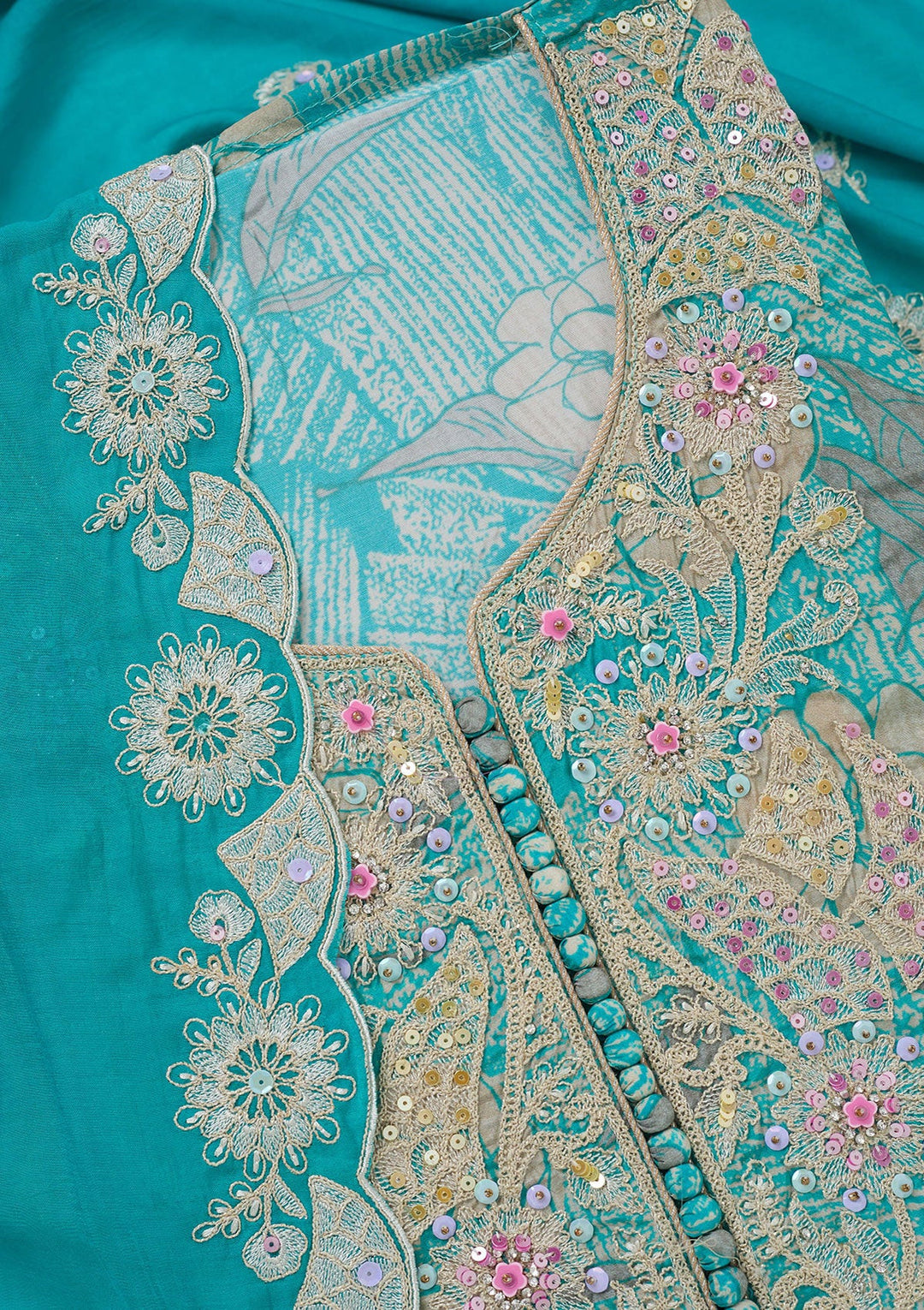 Sky Blue Threadwork Cotton Unstitched Salwar Suit-koskii
