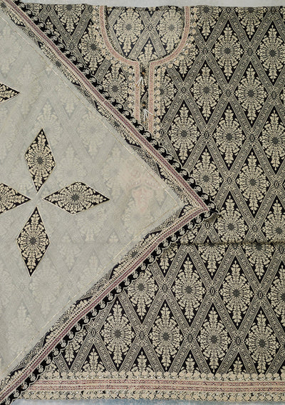 Cream Threadwork Cotton Unstitched Salwar Suit-Koskii