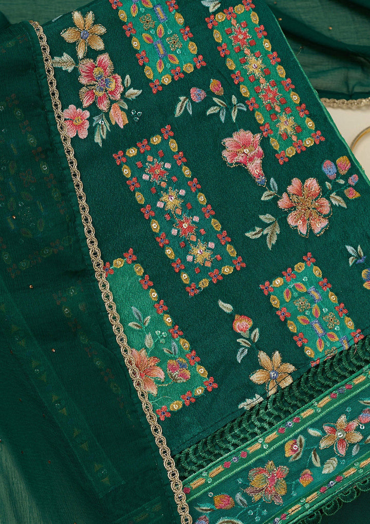 Rama Green Threadwork Georgette Unstitched Salwar Suit_koskii