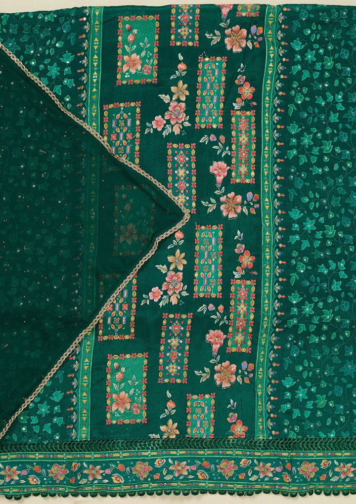 Rama Green Threadwork Georgette Unstitched Salwar Suit_koskii