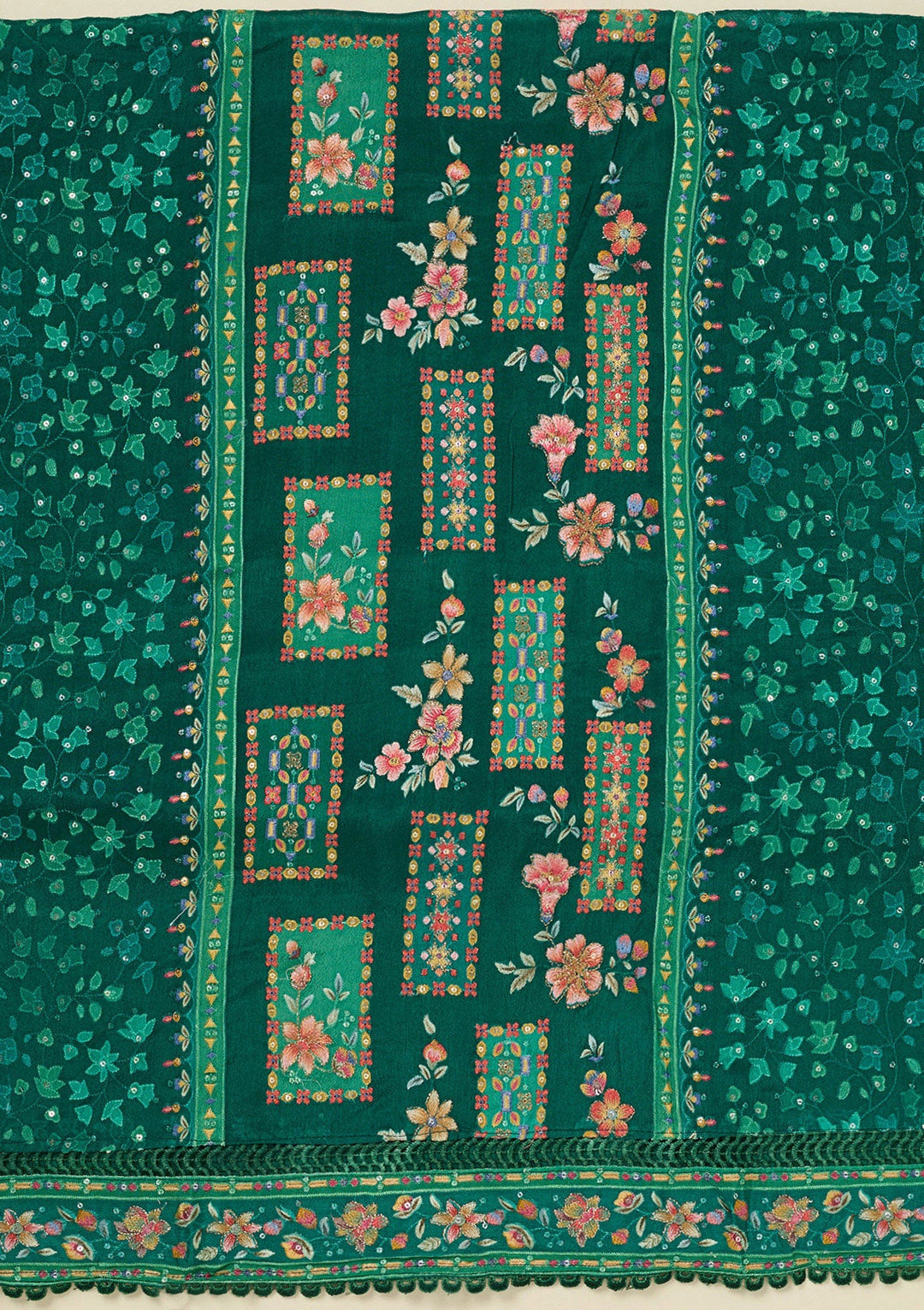 Rama Green Threadwork Georgette Unstitched Salwar Suit_koskii