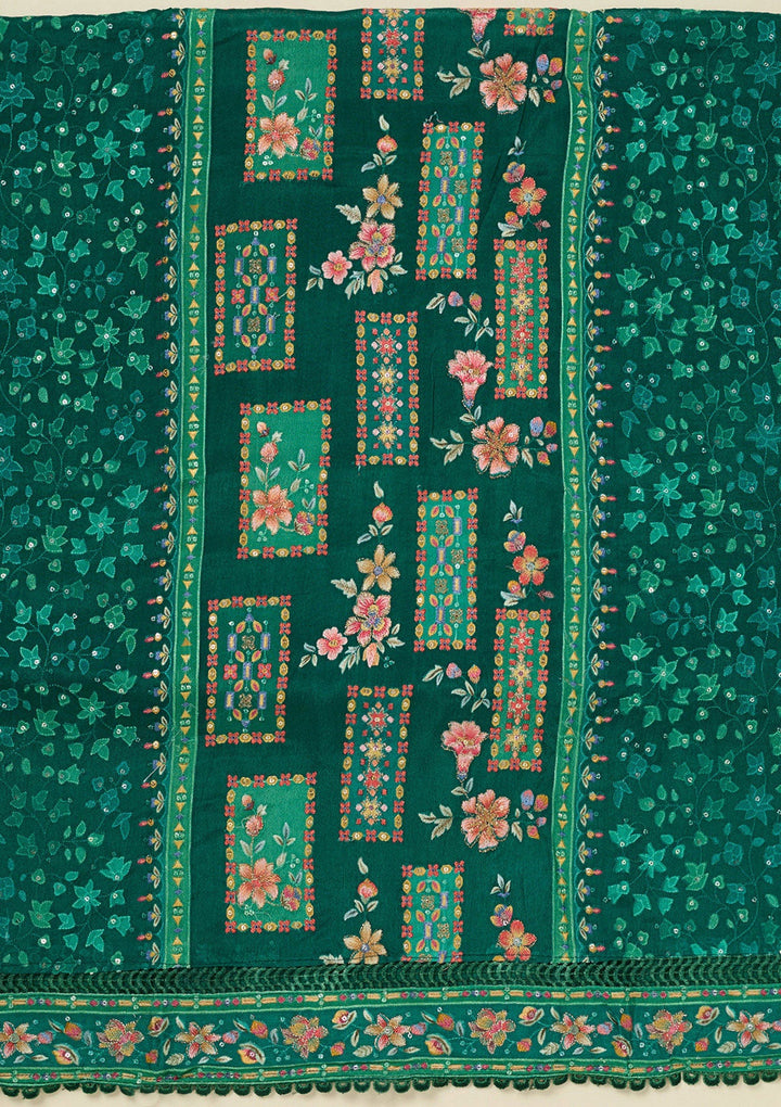Rama Green Threadwork Georgette Unstitched Salwar Suit_koskii