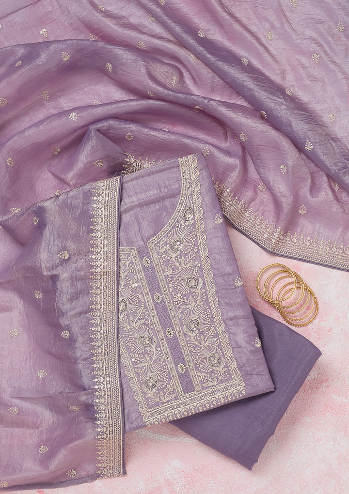 Lavender Threadwork Semi Crepe Unstitched Salwar Suit-koskii