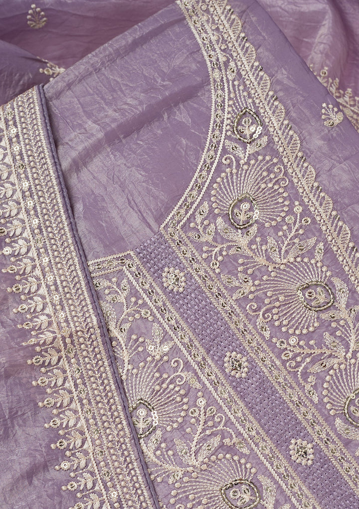 Lavender Threadwork Semi Crepe Unstitched Salwar Suit-koskii