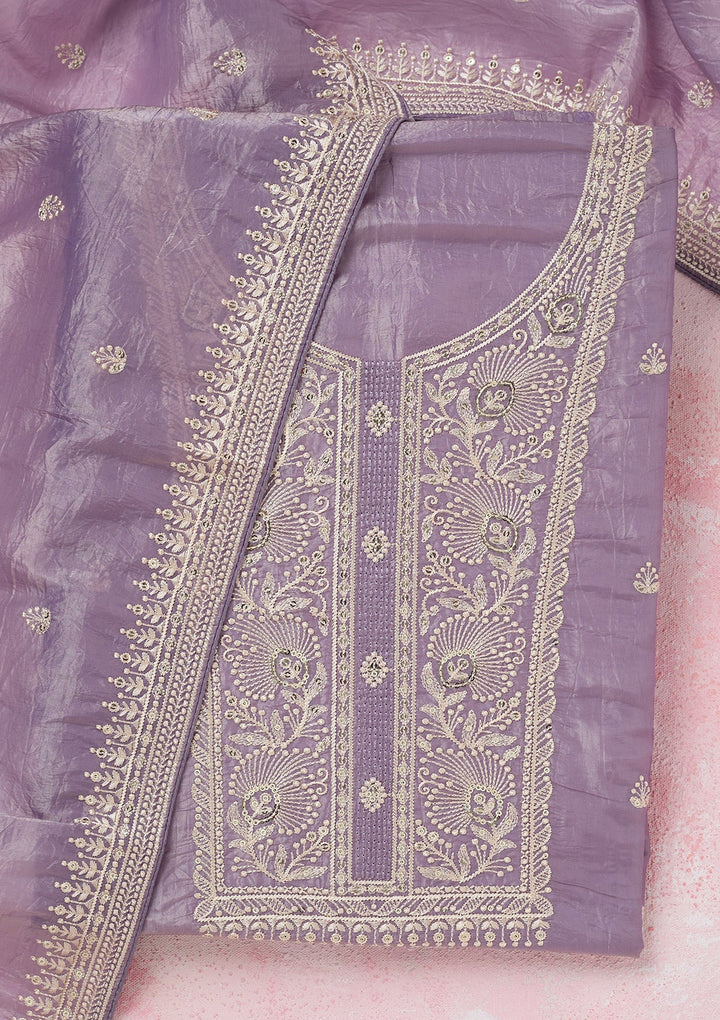 Lavender Threadwork Semi Crepe Unstitched Salwar Suit-koskii