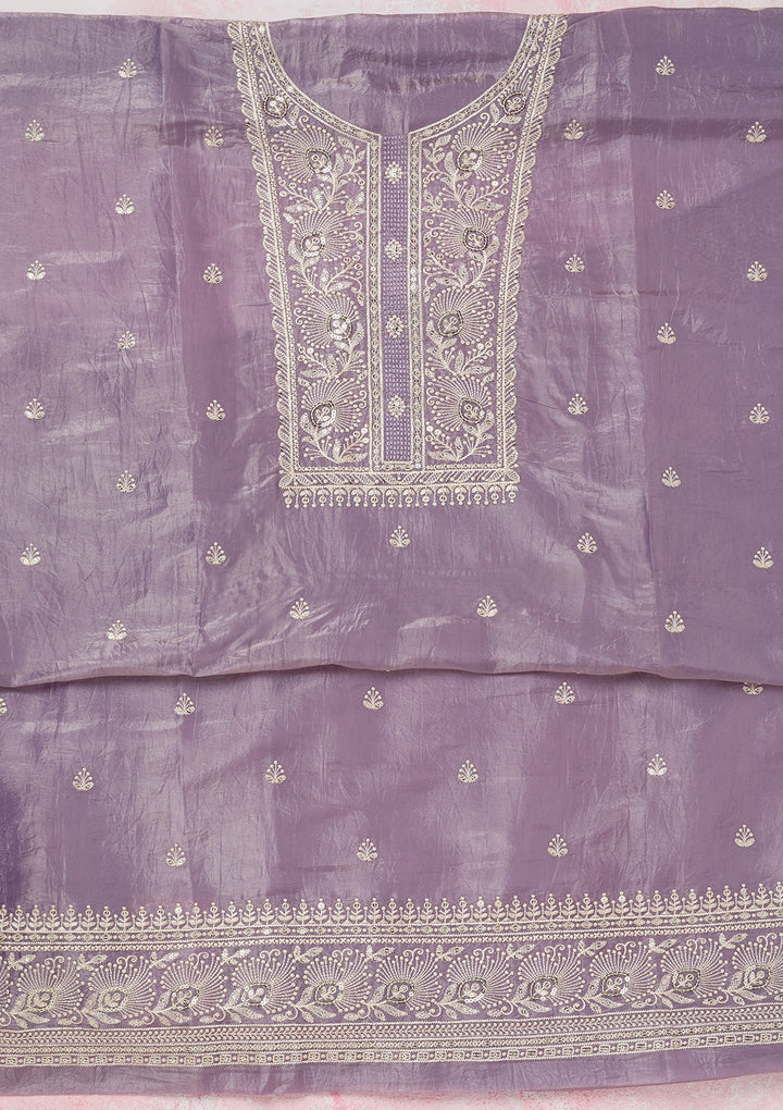 Lavender Threadwork Semi Crepe Unstitched Salwar Suit-koskii