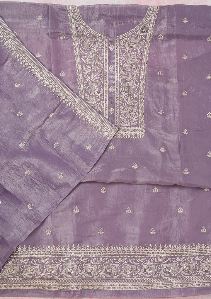 Lavender Threadwork Semi Crepe Unstitched Salwar Suit-koskii