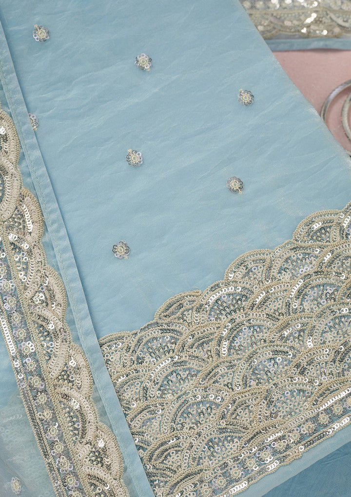 Sky Blue Sequins Tissue Unstitched Salwar Suit_koskii